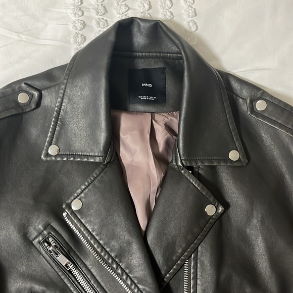 Mango - Distressed-effect oversized biker jacket - Size Small - Picture 3 of 4